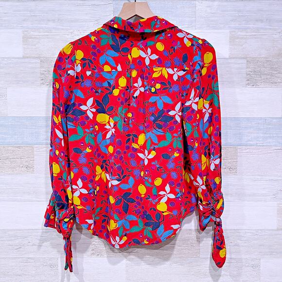 Anthropologie MAEVE Blithe Button Down Shirt Red Fruit Floral Challis Womens 4 - Picture 4 of 9